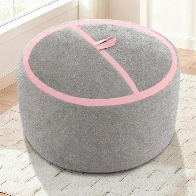 Alt view image 4 of 7 - 2FT Bean Bag Chair, Small BeanBag Chairs with Memory Foam Filled, Ultra-Soft Velvet Bean Bag Chair with Portable Handle, Comfy Bean Bag Sofa for Living Room, No Assembly - Light Grey & Pink