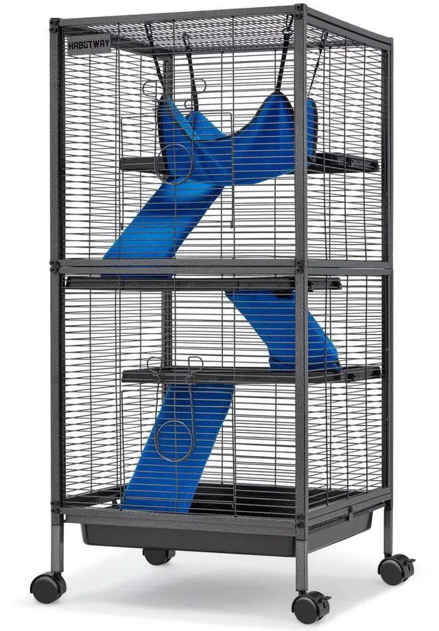Main image of 45''H Metal Small Animal Cages, Rolling Chinchilla Cage with Removable Ramps, Lagre Cage for Chinchillas/Guinea Pigs/Rabbit, Ferret Cages with Hammock & 4 Tiers, Black