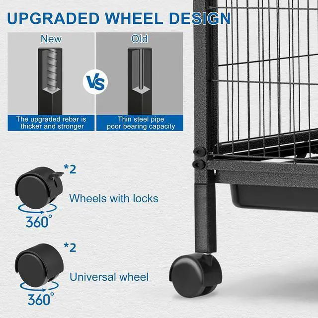 Alt view image 4 of 6 - 45''H Metal Small Animal Cages, Rolling Chinchilla Cage with Removable Ramps, Lagre Cage for Chinchillas/Guinea Pigs/Rabbit, Ferret Cages with Hammock & 4 Tiers, Black