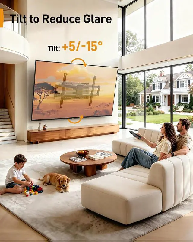 Alt view image 5 of 7 - Extra Large Full Motion TV Wall Mount for 55120 Inch TVs up to 220 lbs, Heavy Duty TV Mount Wall Bracket with Smooth Tilt, Swivel & Extension, Fits 16/24 Wood Studs, Max VESA 900 x 600mm