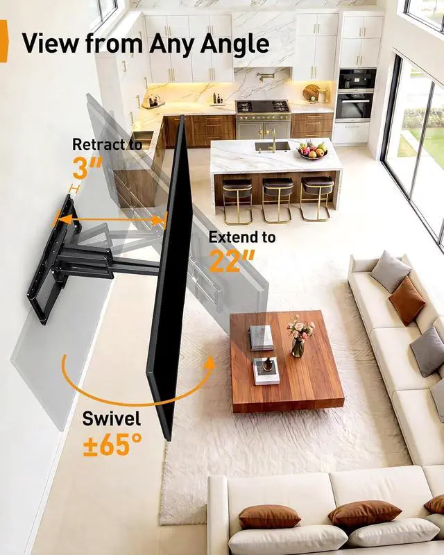 Alt view image 6 of 7 - Extra Large Full Motion TV Wall Mount for 55120 Inch TVs up to 220 lbs, Heavy Duty TV Mount Wall Bracket with Smooth Tilt, Swivel & Extension, Fits 16/24 Wood Studs, Max VESA 900 x 600mm
