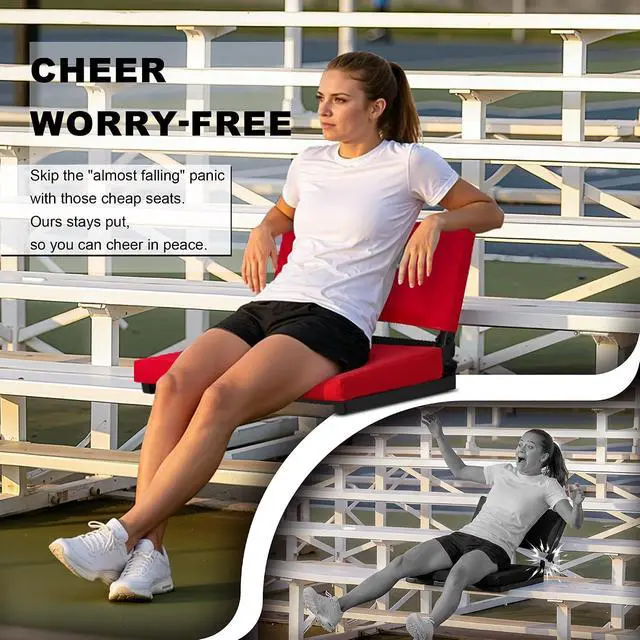 Alt view image 4 of 7 - Stadium Seats with Back Support and Thick Cushion Bleacher Seats with Backs and Cushion Wide, Stadium Chairs Include Shoulder Strap and Pocket, Perfect for Sports Events