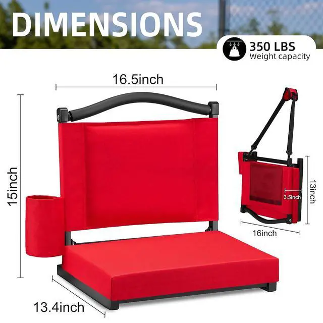 Alt view image 3 of 7 - Stadium Seats with Back Support and Thick Cushion Bleacher Seats with Backs and Cushion Wide, Stadium Chairs Include Shoulder Strap and Pocket, Perfect for Sports Events