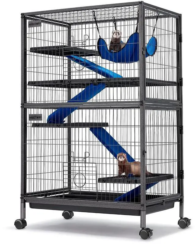 Main image of 50''H Metal Small Animal Cages, Rolling Chinchilla Cage with Removable Ramps, Lagre Cage for Chinchillas/Guinea Pigs/Rabbit, Ferret Cages with Hammock & 5 Tiers, Black