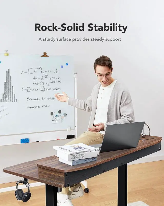 Alt view image 7 of 7 - 60 x 30 Electric Standing Desk with 2 Drawers, C-Clamp Mount Compatible, Height Adjustable Computer Desk, Home Office Stand Up Desk with 4 Preset Heights & 2 Hooks, Walnut
