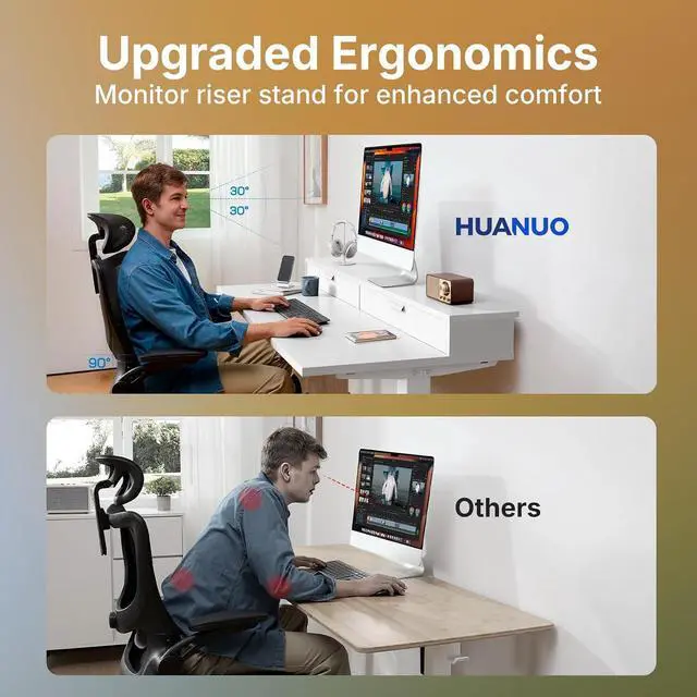 Alt view image 5 of 7 - 32" X 21" Electric Standing Desk with 2 Drawers, C-Clamp Mount Compatible, Height Adjustable Computer Desk, Home Office Stand Up Desk with 4 Preset Heights & 2 Hooks, White