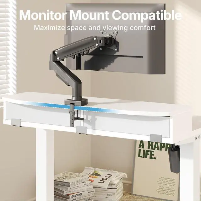 Alt view image 4 of 7 - 32" X 21" Electric Standing Desk with 2 Drawers, C-Clamp Mount Compatible, Height Adjustable Computer Desk, Home Office Stand Up Desk with 4 Preset Heights & 2 Hooks, White