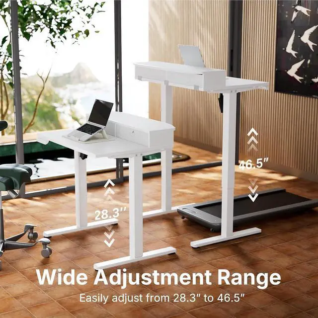 Alt view image 7 of 7 - 32" X 21" Electric Standing Desk with 2 Drawers, C-Clamp Mount Compatible, Height Adjustable Computer Desk, Home Office Stand Up Desk with 4 Preset Heights & 2 Hooks, White