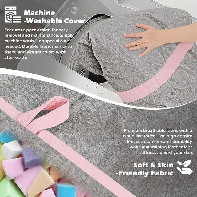 Alt view image 6 of 6 - 4FT BeanBag Chair, Large BeanBag Chairs with Memory Foam Filled, Ultra-Soft Velvet with Portable Handle & Removable Cover, Comfy BeanBag Sofa for Living Room, No Assembly - Light Grey & Pink