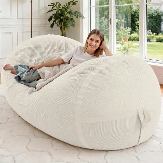 Main image of Bean Bag Chair, 5FT Large Bean Bag Chair with Removable Cover, Comfy Beanbag Chair with Memory Foam Filling, Bean Bag Sofa for Living Room Bedroom Reading Room, White