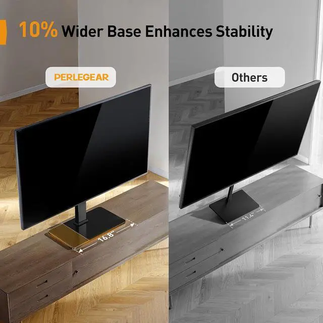 Alt view image 4 of 7 - Tabletop TV Stand, Universal TV Stand for 2360 Inch LCD/LED/OLED TVs, Height-Adjustable TV Mount Stand with Tempered Glass Base & Cable Management, VESA 400x400mm, PGTVS02