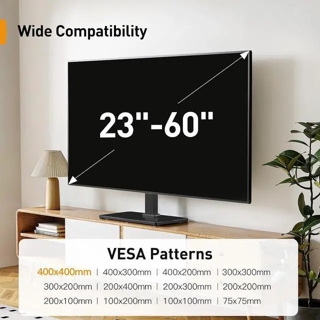 Alt view image 2 of 7 - Tabletop TV Stand, Universal TV Stand for 2360 Inch LCD/LED/OLED TVs, Height-Adjustable TV Mount Stand with Tempered Glass Base & Cable Management, VESA 400x400mm, PGTVS02