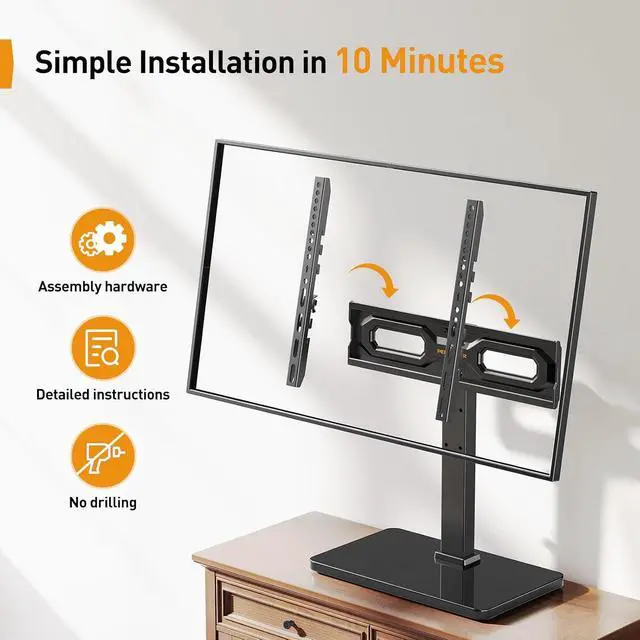 Alt view image 5 of 7 - Tabletop TV Stand, Universal TV Stand for 2360 Inch LCD/LED/OLED TVs, Height-Adjustable TV Mount Stand with Tempered Glass Base & Cable Management, VESA 400x400mm, PGTVS02