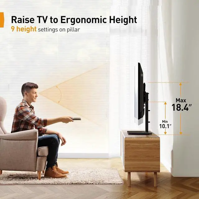 Alt view image 3 of 7 - Tabletop TV Stand, Universal TV Stand for 2360 Inch LCD/LED/OLED TVs, Height-Adjustable TV Mount Stand with Tempered Glass Base & Cable Management, VESA 400x400mm, PGTVS02