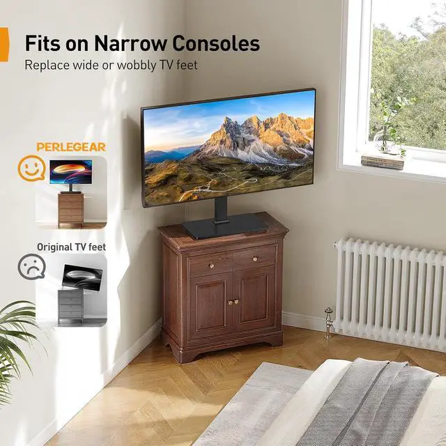 Alt view image 6 of 7 - Tabletop TV Stand, Universal TV Stand for 2360 Inch LCD/LED/OLED TVs, Height-Adjustable TV Mount Stand with Tempered Glass Base & Cable Management, VESA 400x400mm, PGTVS02