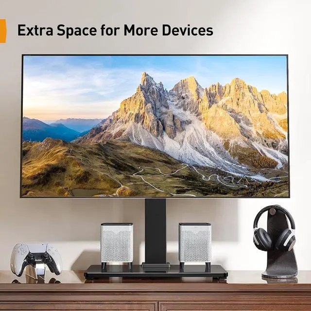 Alt view image 7 of 7 - Tabletop TV Stand, Universal TV Stand for 2360 Inch LCD/LED/OLED TVs, Height-Adjustable TV Mount Stand with Tempered Glass Base & Cable Management, VESA 400x400mm, PGTVS02