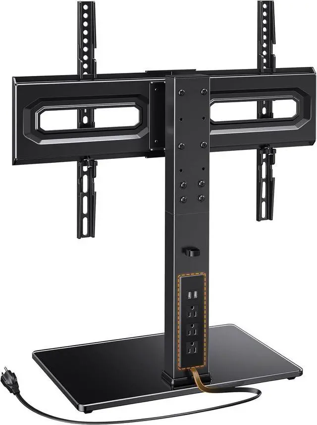 Main image of Universal TV Stand with Power Outlet, Swivel TV Stand for 32-80 inch TVs up to 99 lbs, TV Base with Tempered Glass Base, Height Adjustable TV Mount Stand Max VESA 600x400mm PGTVS31