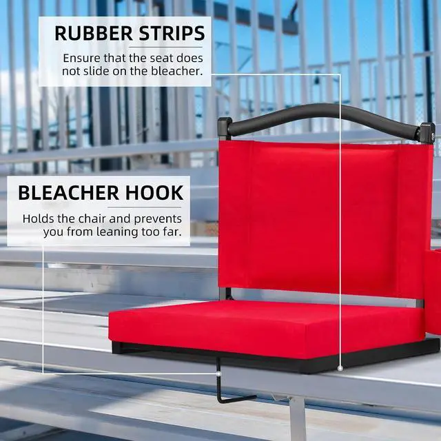 Alt view image 7 of 7 - Stadium Seats with Back Support and Thick Cushion Bleacher Seats with Backs and Cushion Wide, Stadium Chairs Include Shoulder Strap and Pocket, Perfect for Sports Events