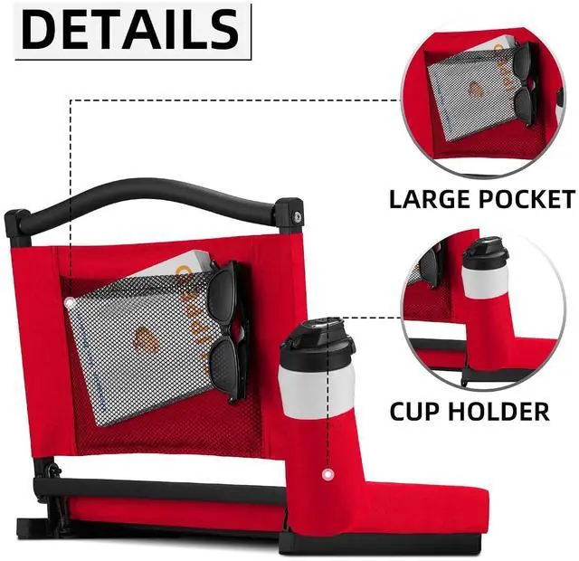 Alt view image 5 of 7 - Stadium Seats with Back Support and Thick Cushion Bleacher Seats with Backs and Cushion Wide, Stadium Chairs Include Shoulder Strap and Pocket, Perfect for Sports Events