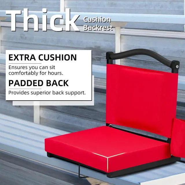 Alt view image 6 of 7 - Stadium Seats with Back Support and Thick Cushion Bleacher Seats with Backs and Cushion Wide, Stadium Chairs Include Shoulder Strap and Pocket, Perfect for Sports Events