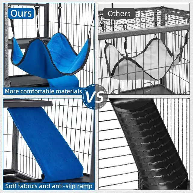 Alt view image 6 of 6 - 45''H Metal Small Animal Cages, Rolling Chinchilla Cage with Removable Ramps, Lagre Cage for Chinchillas/Guinea Pigs/Rabbit, Ferret Cages with Hammock & 4 Tiers, Black