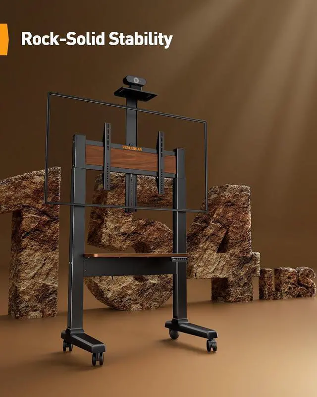 Alt view image 5 of 7 - Motorized Mobile TV Stand on Wheels for 3786 Inch TVs up to 154 lbs, Electric Height Adjustable Rolling TV Stand, VESA 200x200600x400mm, Wooden Shelf & Panel, PGTVMC26B