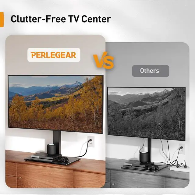 Alt view image 7 of 7 - Universal TV Stand with Power Outlet, Swivel TV Stand for 32-80 inch TVs up to 99 lbs, TV Base with Tempered Glass Base, Height Adjustable TV Mount Stand Max VESA 600x400mm PGTVS31