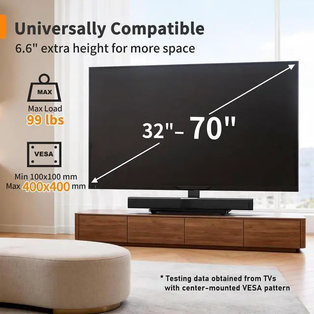 Alt view image 2 of 7 - Universal TV Stand with Power Outlet, Swivel TV Stand for 32-72 inch TVs up to 99 lbs, TV Base with Tempered Glass Base, Height Adjustable TV Mount Stand Max VESA 600x400mm PGTVS48