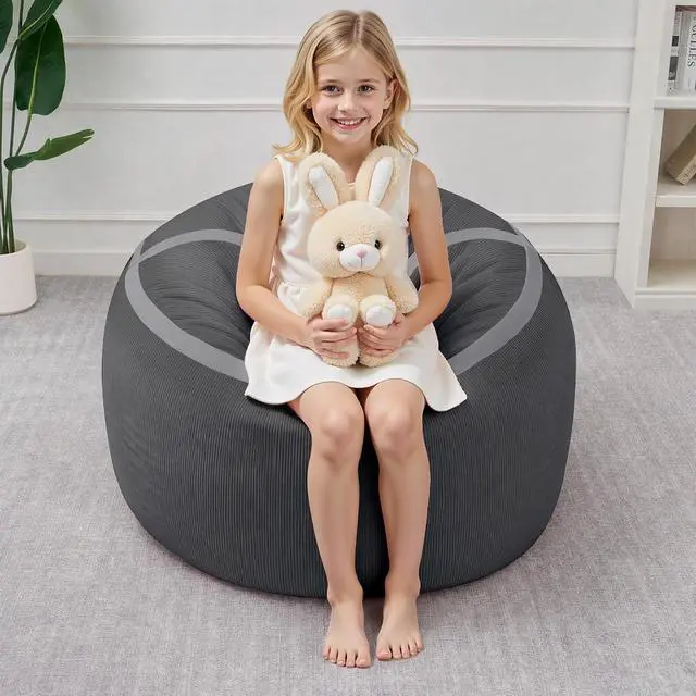 Alt view image 3 of 7 - Bean Bag Chair, 2FT Bean Bag Chairs with Memory Foam Filling, Small Beanbag Chairs with Portable Handle, Comfy Bean Bag Sofa for Living Room Bedroom Reading Room, Dusty Grey&Light Grey