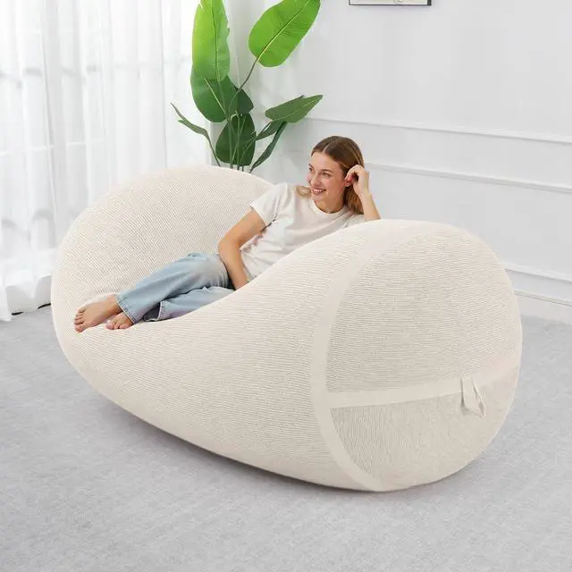 Alt view image 3 of 6 - Bean Bag Chair, 5FT Large Bean Bag Chair with Removable Cover, Comfy Beanbag Chair with Memory Foam Filling, Bean Bag Sofa for Living Room Bedroom Reading Room, White