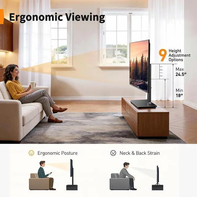 Alt view image 5 of 7 - Universal TV Stand with Power Outlet, Swivel TV Stand for 32-72 inch TVs up to 99 lbs, TV Base with Tempered Glass Base, Height Adjustable TV Mount Stand Max VESA 600x400mm PGTVS48
