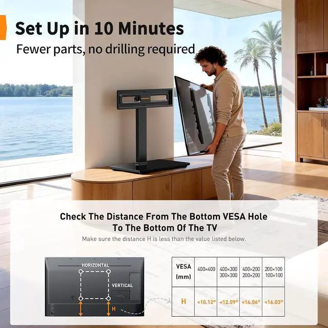 Alt view image 6 of 7 - Universal TV Stand with Power Outlet, Swivel TV Stand for 32-72 inch TVs up to 99 lbs, TV Base with Tempered Glass Base, Height Adjustable TV Mount Stand Max VESA 600x400mm PGTVS48
