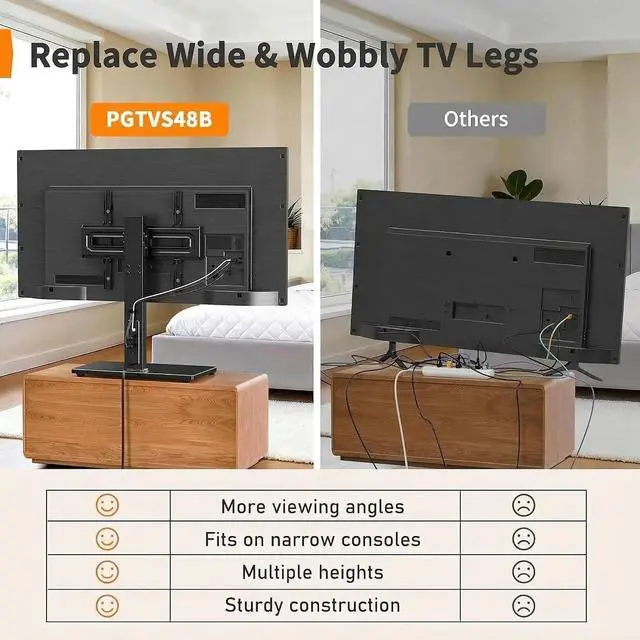 Alt view image 7 of 7 - Universal TV Stand with Power Outlet, Swivel TV Stand for 32-72 inch TVs up to 99 lbs, TV Base with Tempered Glass Base, Height Adjustable TV Mount Stand Max VESA 600x400mm PGTVS48