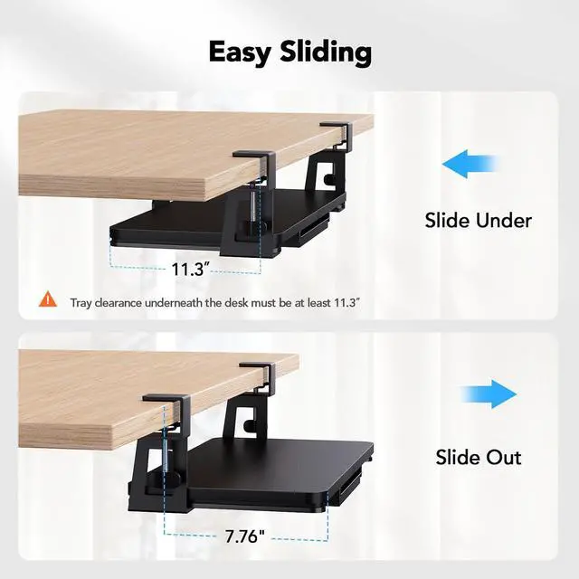 Alt view image 6 of 7 - Large Under Desk Keyboard Tray with Sturdy C-Clamp Mount, 26 (30.16" Including Clamps) x 12 inch Slide-Out Platform Computer Desk Heavy Duty Keyboard Tray with Storage Drawer for Typing, Black