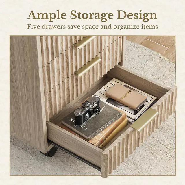 Alt view image 4 of 7 - 9 Drawer File Cabinet, Wooden Office Cabinet with Drawers, Fluted Storage Filing Drawer for Home Office, Light Walnut