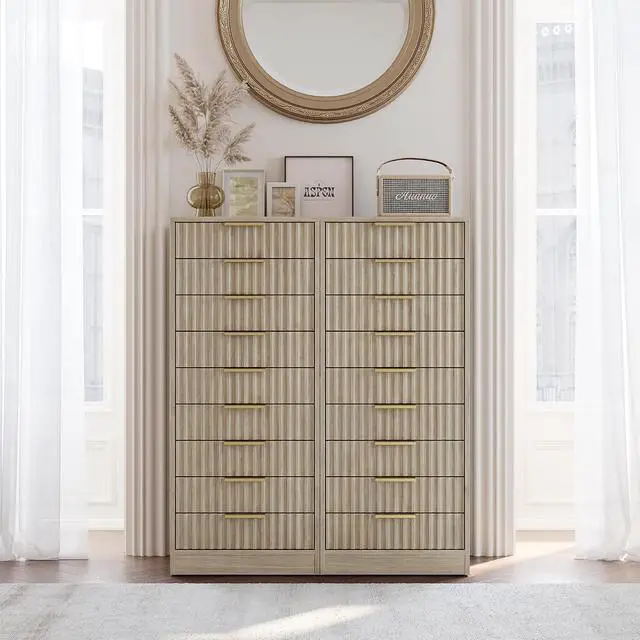 Alt view image 7 of 7 - 9 Drawer File Cabinet, Wooden Office Cabinet with Drawers, Fluted Storage Filing Drawer for Home Office, Light Walnut