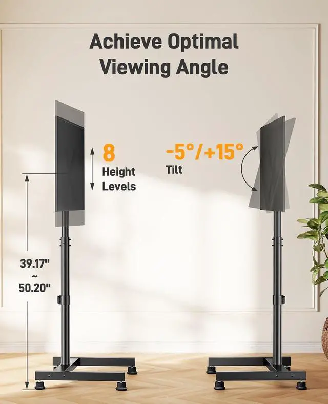 Alt view image 4 of 7 - Floor TV Stand with Mount for 26-50 inch TVs up to 55 lbs, TV Floor Stand with Rotation, Tilt, Level, Height Adjustable TV Stand for Bedroom/Living Room, Max VESA 300x300mm, PGFS12
