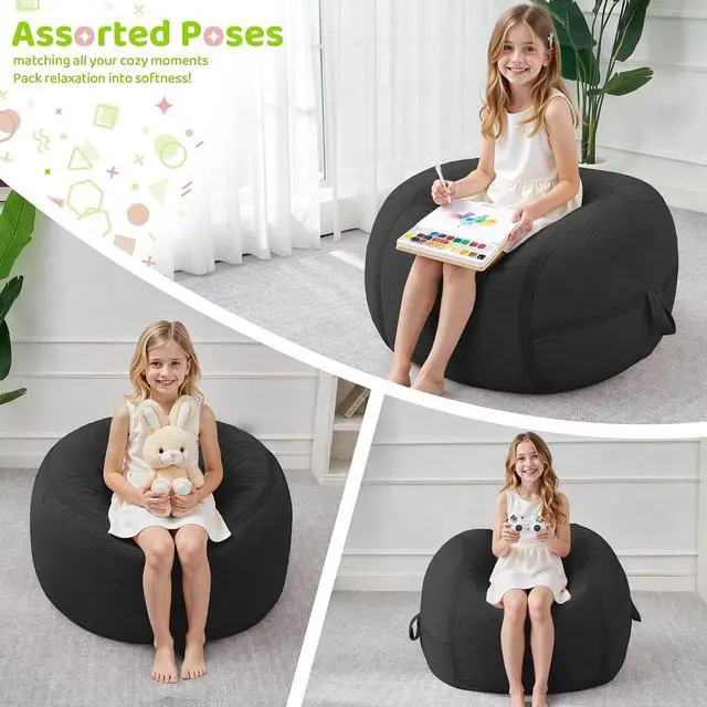 Alt view image 6 of 7 - Bean Bag Chair, 2FT Bean Bag Chairs with Memory Foam Filling, Small Beanbag Chairs with Portable Handle, Comfy Bean Bag Sofa for Living Room Bedroom Reading Room, Black