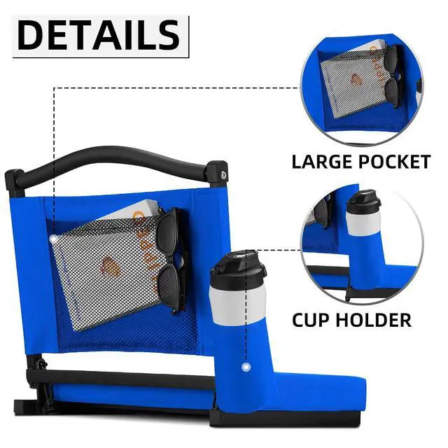 Alt view image 5 of 7 - Stadium Seats with Back Support and Thick Cushion Bleacher Seats with Backs and Cushion Wide, Stadium Chairs Include Shoulder Strap and Pocket, Perfect for Sports Events