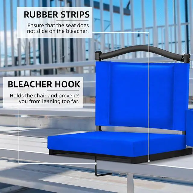 Alt view image 7 of 7 - Stadium Seats with Back Support and Thick Cushion Bleacher Seats with Backs and Cushion Wide, Stadium Chairs Include Shoulder Strap and Pocket, Perfect for Sports Events