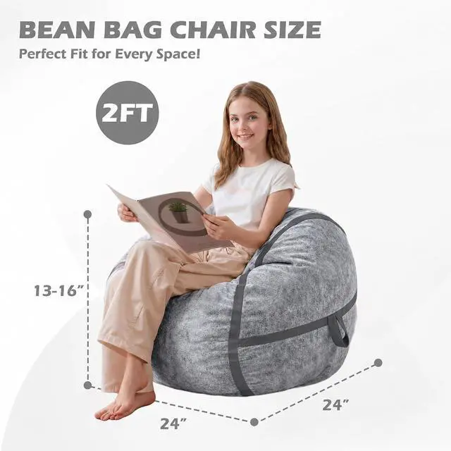 Alt view image 2 of 7 - 2FT Bean Bag Chair, Small BeanBag Chairs with Memory Foam Filled, Ultra-Soft Velvet Bean Bag Chair with Portable Handle, Comfy Bean Bag Sofa for Living Room, No Assembly - Dark Grey