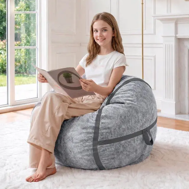 Main image of 2FT Bean Bag Chair, Small BeanBag Chairs with Memory Foam Filled, Ultra-Soft Velvet Bean Bag Chair with Portable Handle, Comfy Bean Bag Sofa for Living Room, No Assembly - Dark Grey