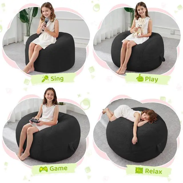 Alt view image 5 of 7 - Bean Bag Chair, 2FT Bean Bag Chairs with Memory Foam Filling, Small Beanbag Chairs with Portable Handle, Comfy Bean Bag Sofa for Living Room Bedroom Reading Room, Black
