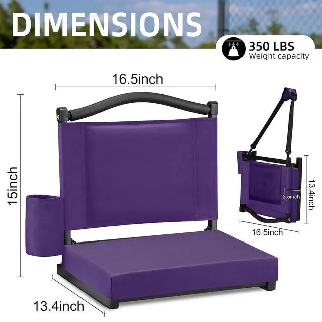 Alt view image 3 of 7 - Stadium Seats with Back Support and Thick Cushion Bleacher Seats with Backs and Cushion Wide, Stadium Chairs Include Shoulder Strap and Pocket, Perfect for Sports Events