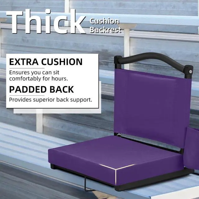 Alt view image 5 of 7 - Stadium Seats with Back Support and Thick Cushion Bleacher Seats with Backs and Cushion Wide, Stadium Chairs Include Shoulder Strap and Pocket, Perfect for Sports Events