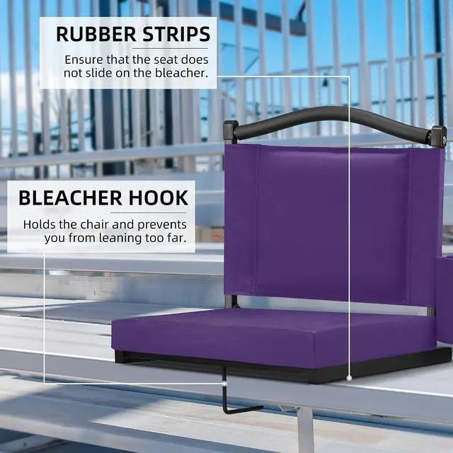 Alt view image 6 of 7 - Stadium Seats with Back Support and Thick Cushion Bleacher Seats with Backs and Cushion Wide, Stadium Chairs Include Shoulder Strap and Pocket, Perfect for Sports Events