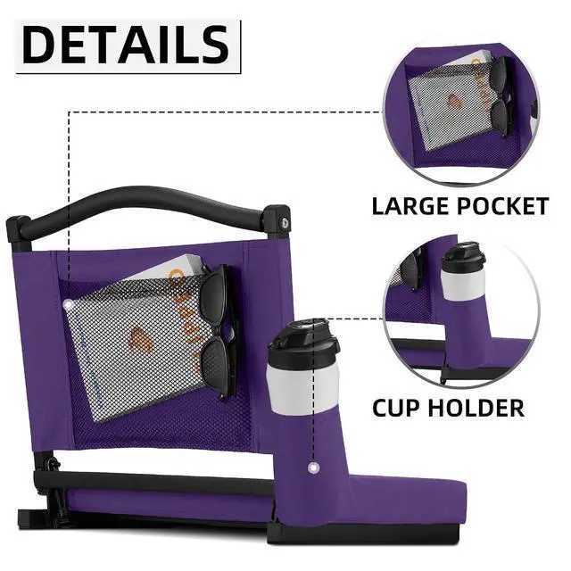 Alt view image 4 of 7 - Stadium Seats with Back Support and Thick Cushion Bleacher Seats with Backs and Cushion Wide, Stadium Chairs Include Shoulder Strap and Pocket, Perfect for Sports Events