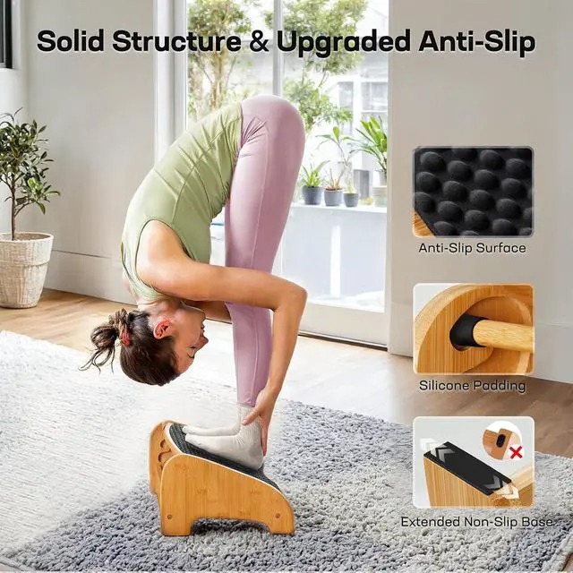 Alt view image 6 of 7 - Bamboo Under Desk Footrest, Ergonomic Foot Rest with 4 Height Options & Adjustable Angles, Pebble Massage Surface, Non-Slip Foot Rest for Under Desk at Work for Improved Posture, Home & Office