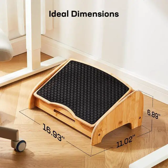 Alt view image 7 of 7 - Bamboo Under Desk Footrest, Ergonomic Foot Rest with 4 Height Options & Adjustable Angles, Pebble Massage Surface, Non-Slip Foot Rest for Under Desk at Work for Improved Posture, Home & Office