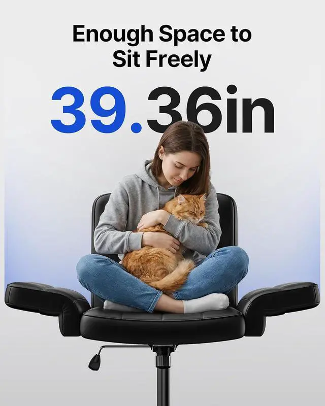 Alt view image 4 of 7 - Criss Cross Chair with 6-Point Adjustable Armrests, Pet-Friendly Criss Cross Office Chair, Comfortable Cross Leg Chair with Wide Seat, Durable PU Leather, Side Storage Pocket, Easy Assembly